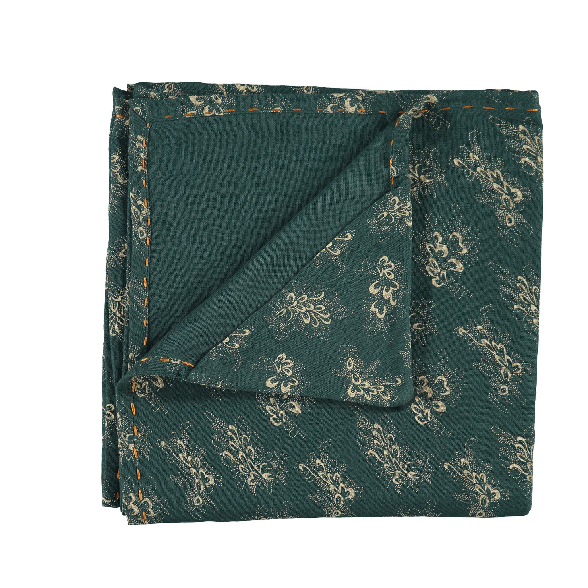 Single Layer Swaddle Blanket - Celia Forest Green / Stone