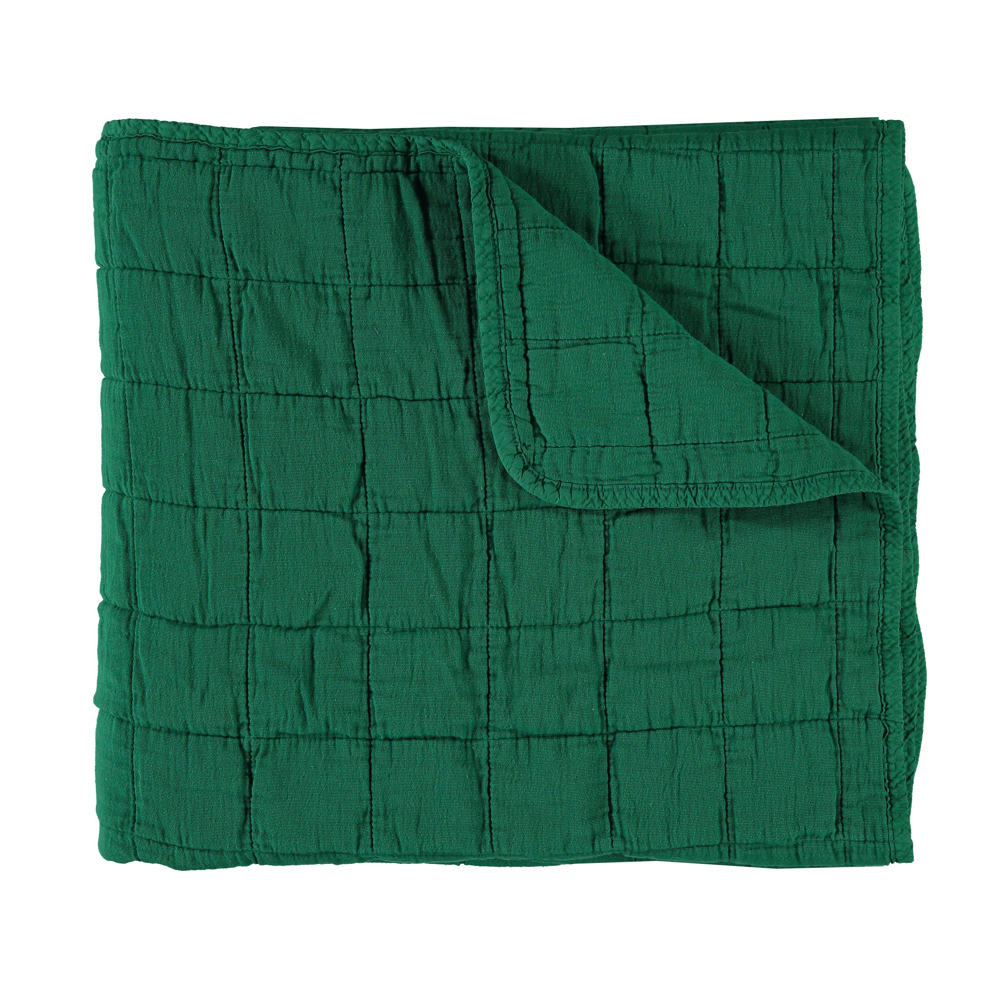 Square Quilted Gauze Blanket - Forest Green