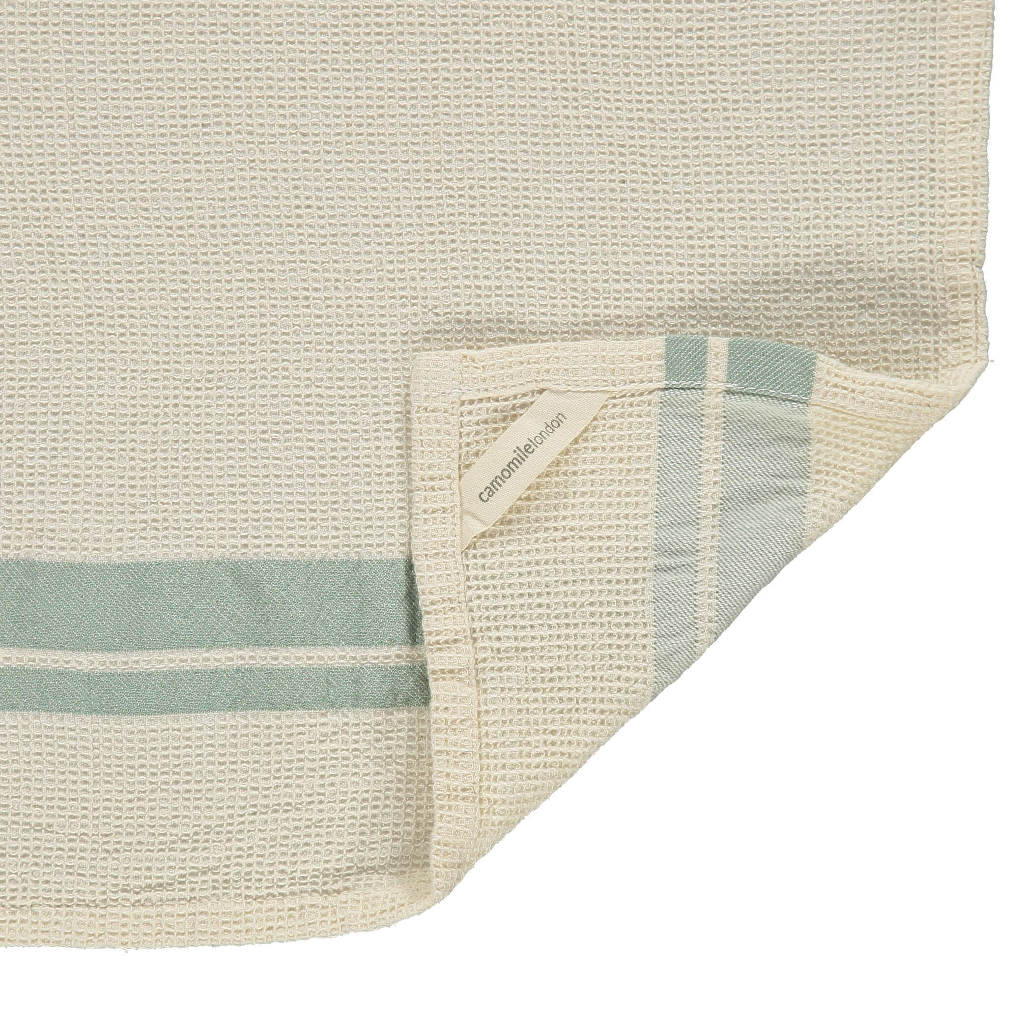 Ecru Sage Stripe Soft Waffle Cotton Towels