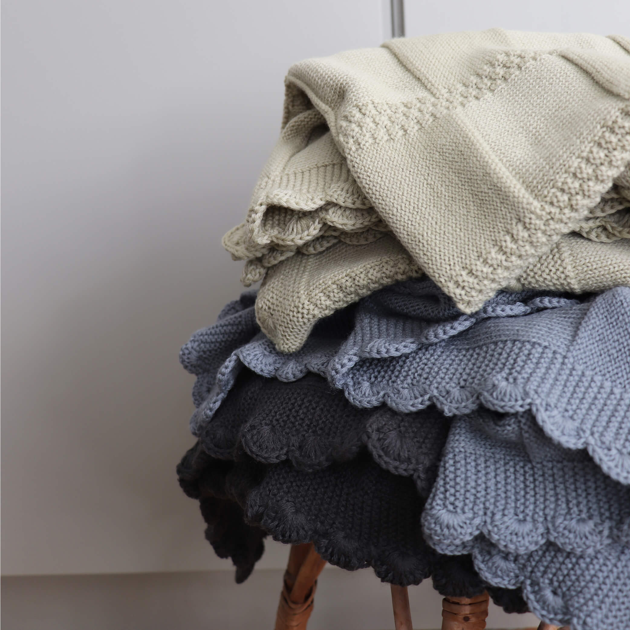 Merino Wool Knitted Baby Blanket - Smokey Blue