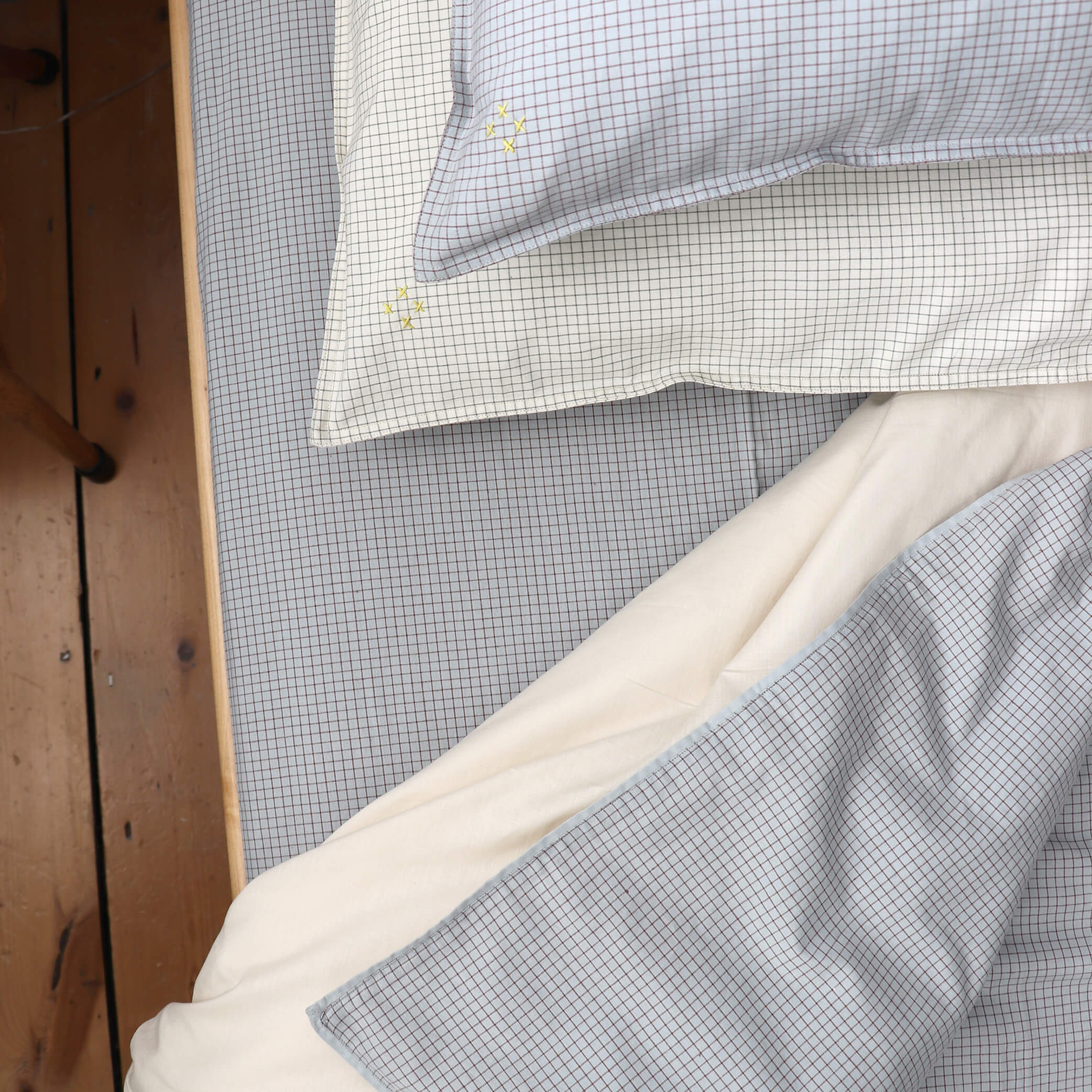 Light Blue + Coco Check Pillowcase