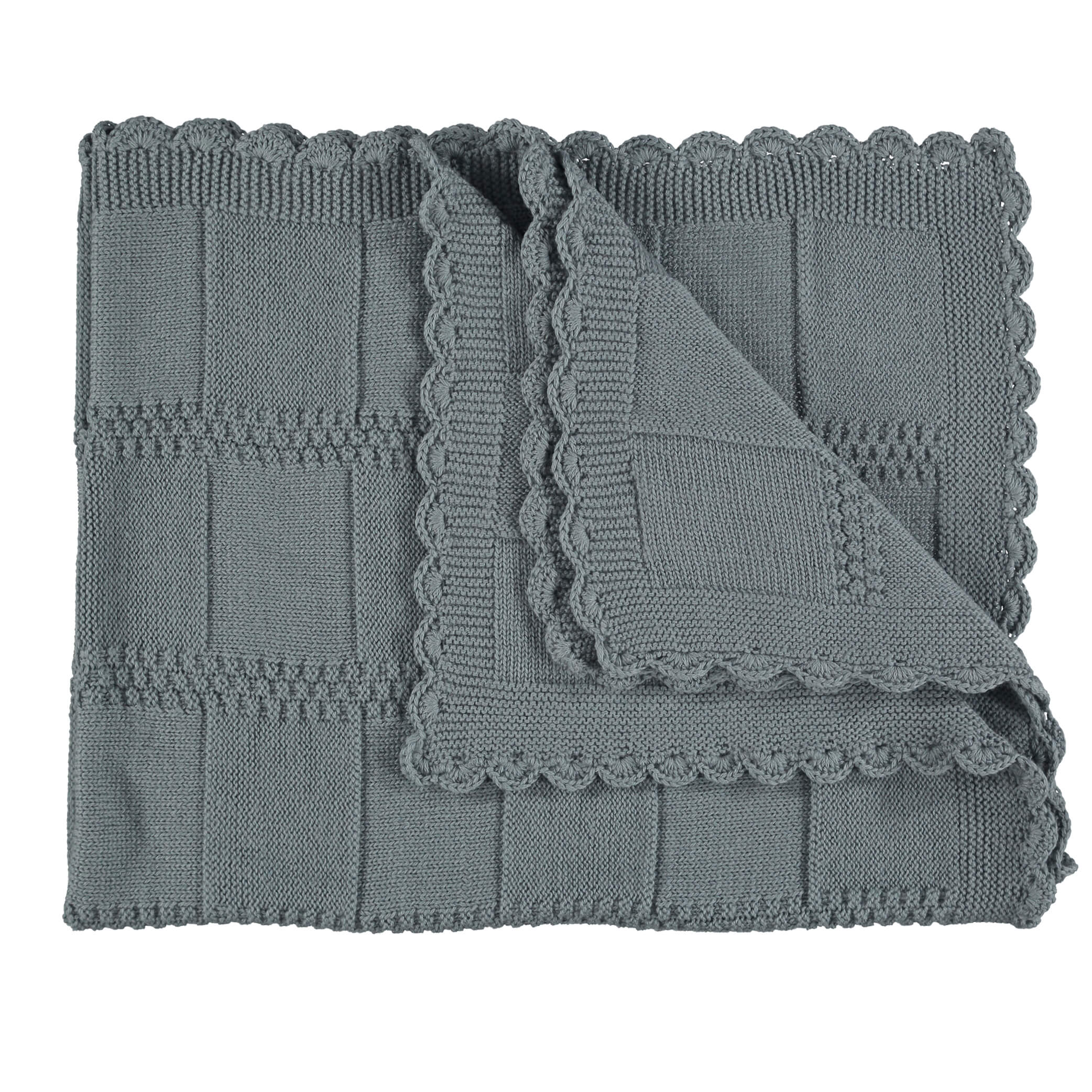 Merino Wool Knitted Baby Blanket - Smokey Blue