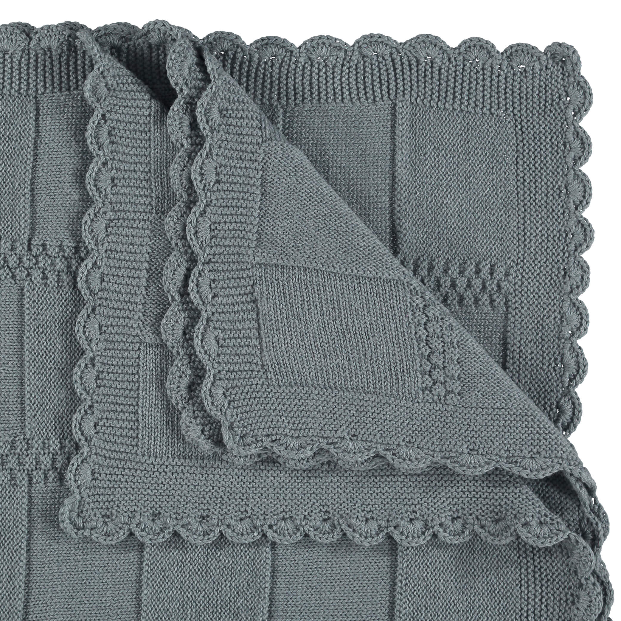 Merino Wool Knitted Baby Blanket - Smokey Blue