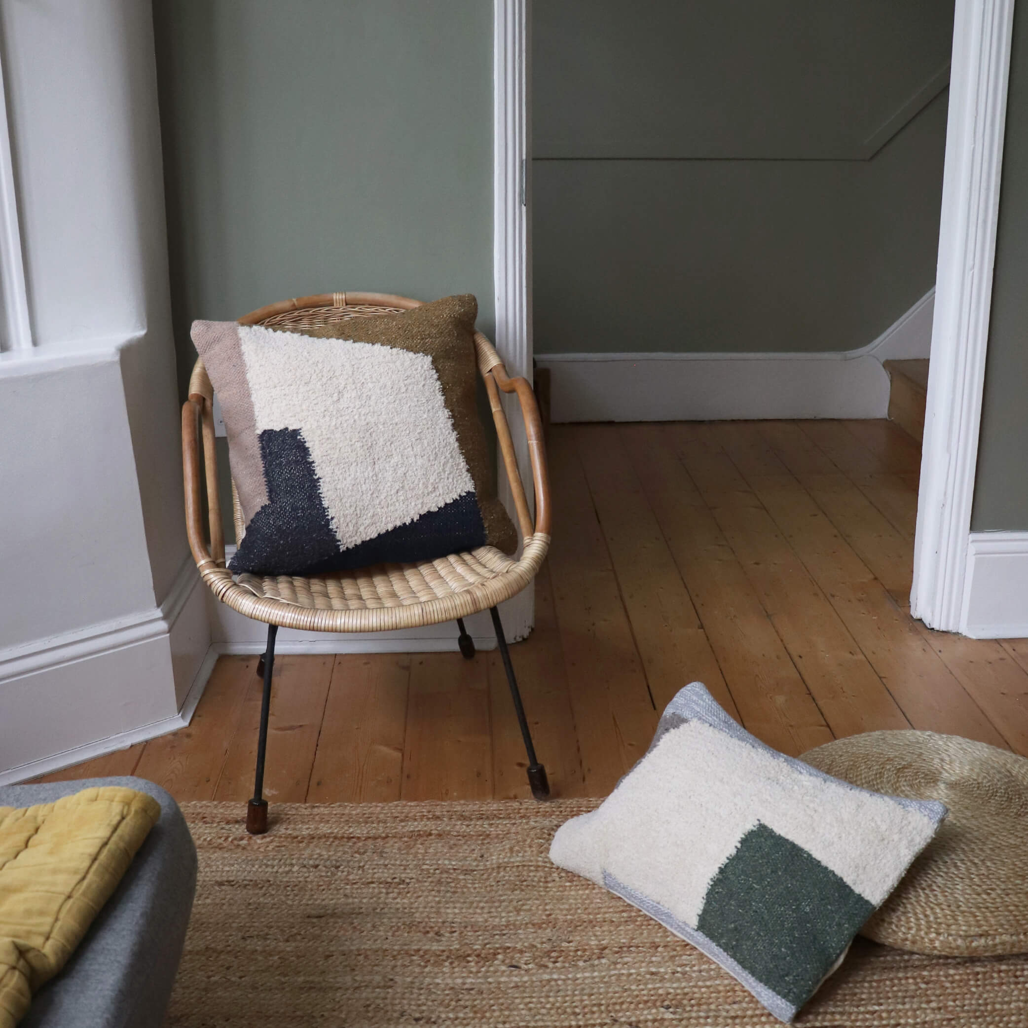 Square colour block cushion