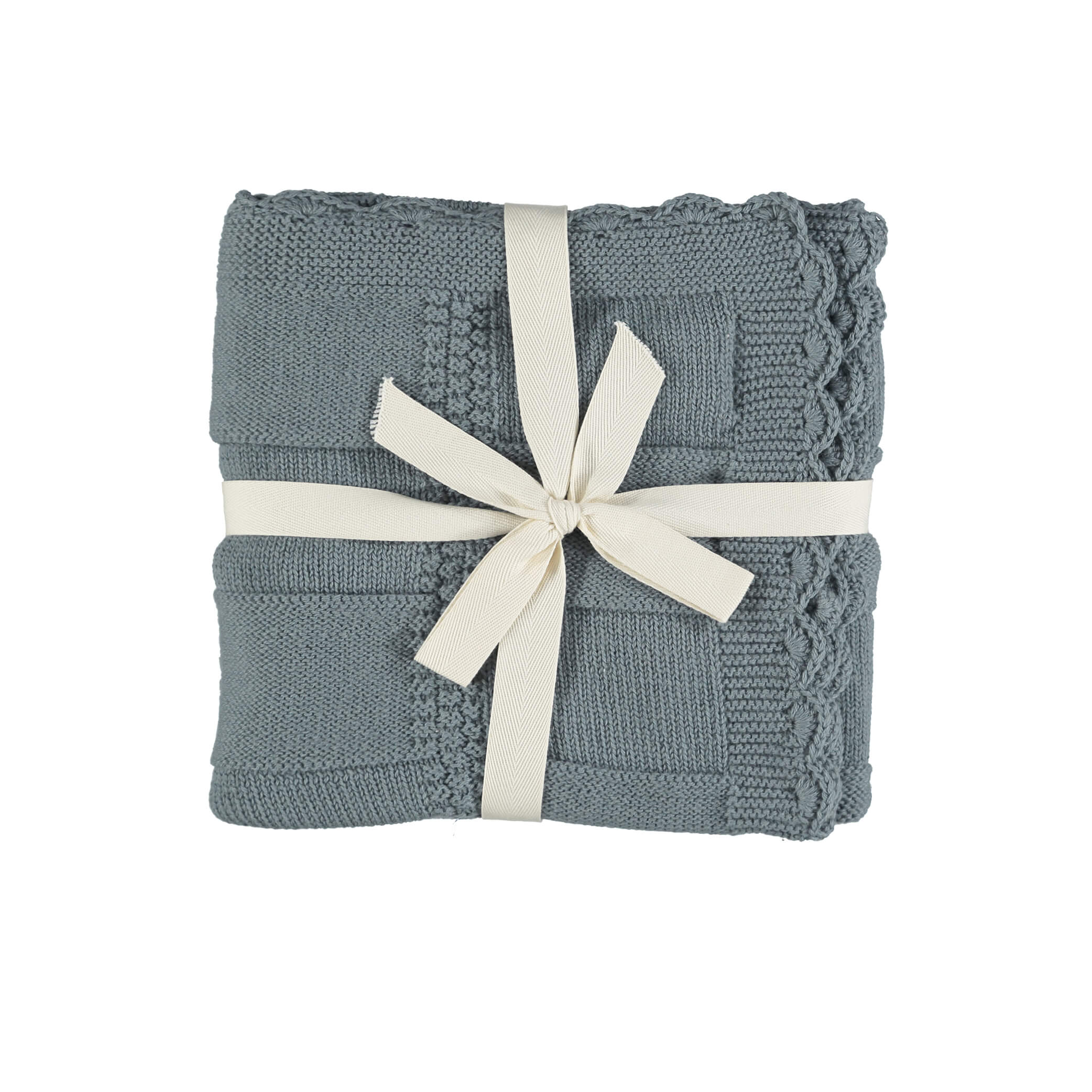 Merino Wool Knitted Baby Blanket - Smokey Blue