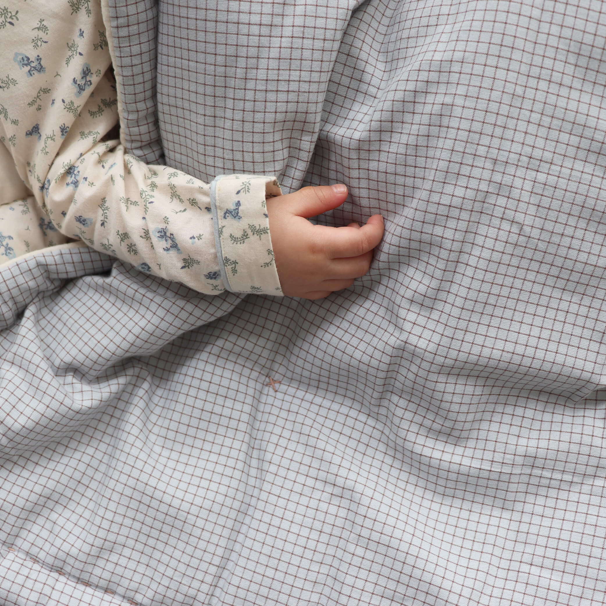 Reversible Light Blue + Coco Check Cot Blanket