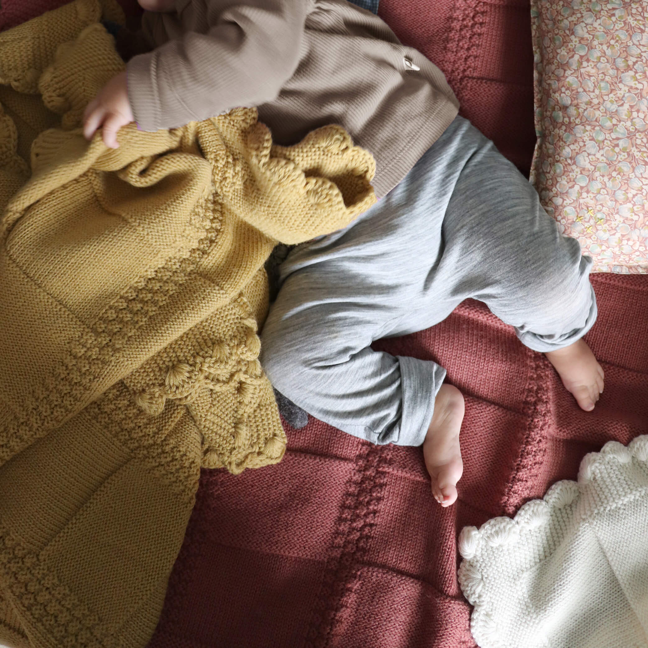 Merino Wool Knitted Baby Blanket - Deep Clay