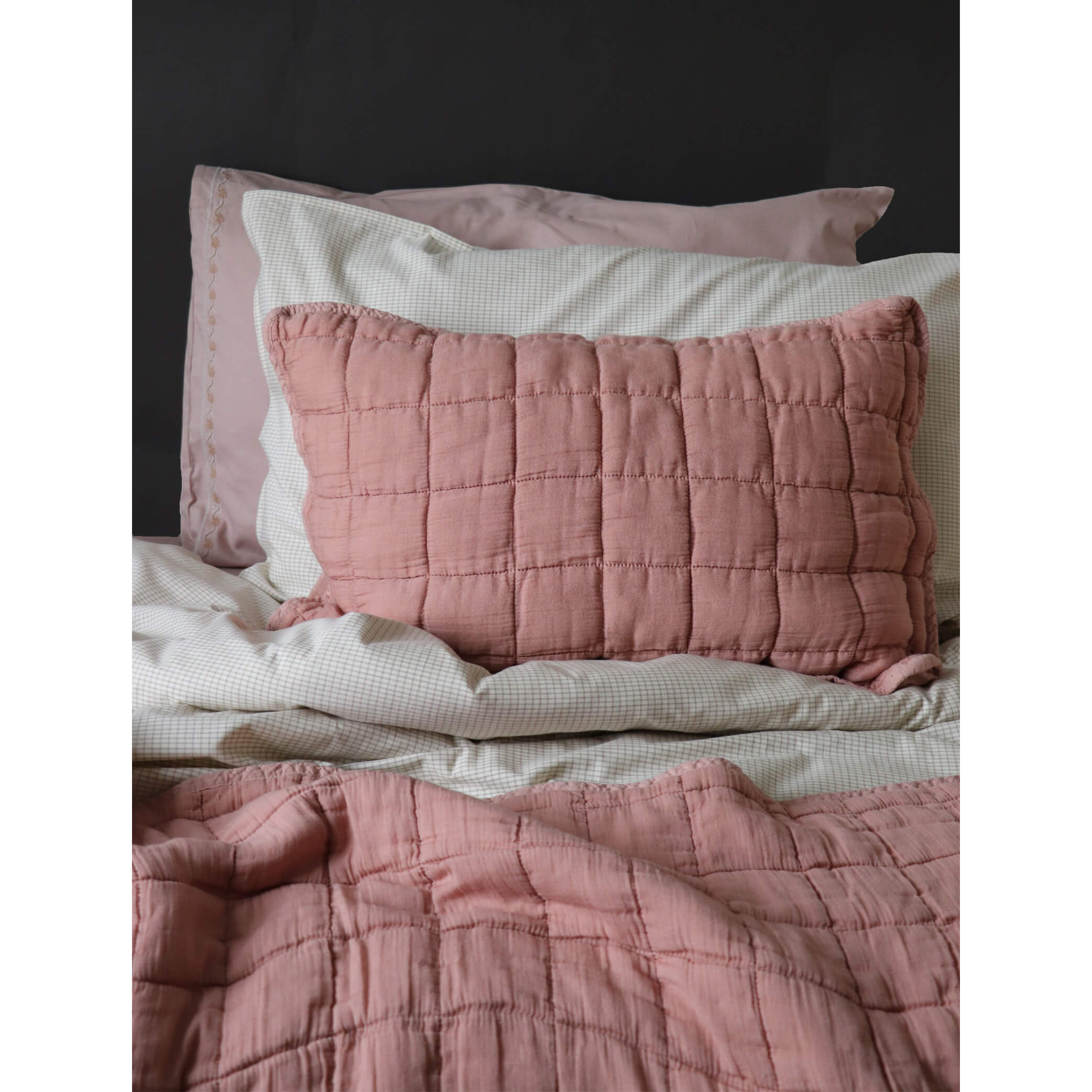 Square Quilted Gauze Cushion Cover - Peach