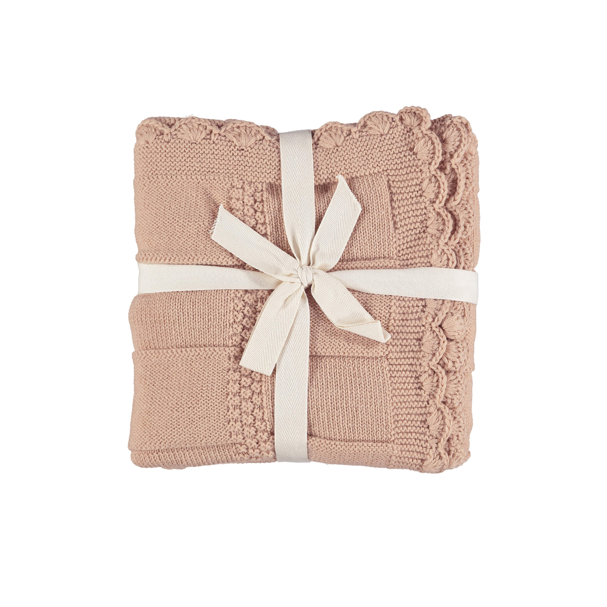 Merino Wool Knitted Baby Blanket - Peach Blossom