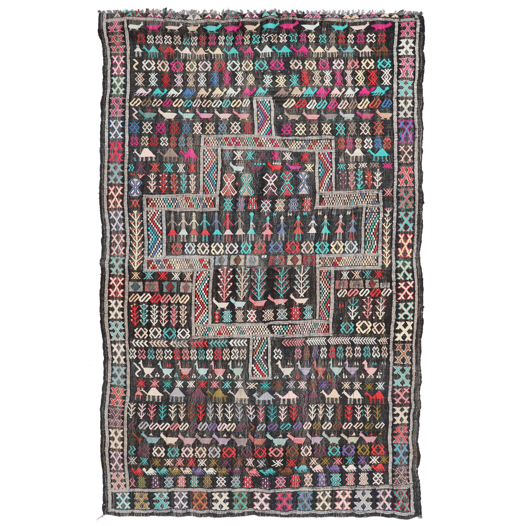 Large Black Sand Morocco Atlas Mountain Tribal rug - W135cm x L210cm