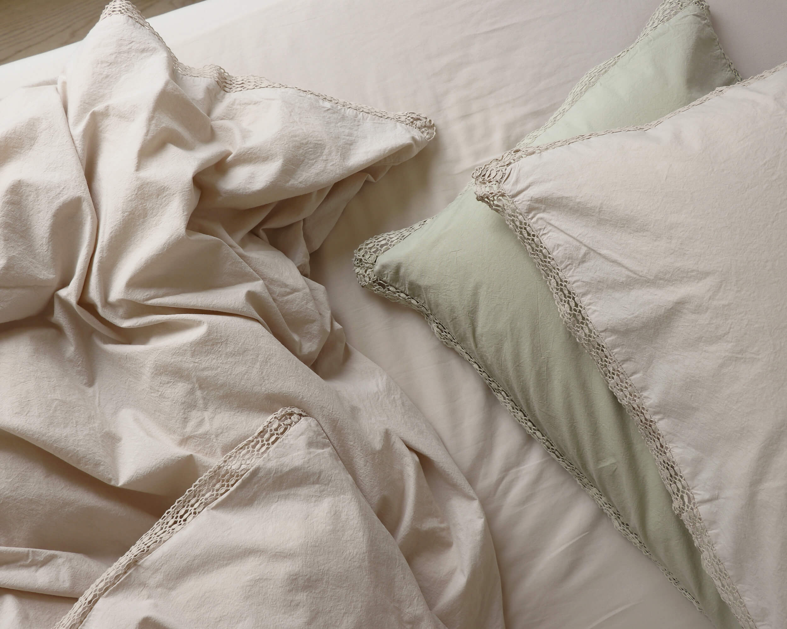 Organic Cotton Percale lace Stone Duvet Cover