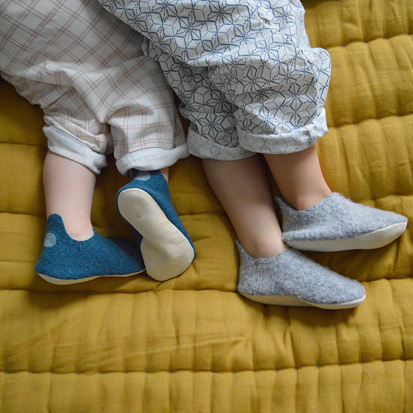 Hand made Boiled Merino Wool Slippers - Mid Grey Marl