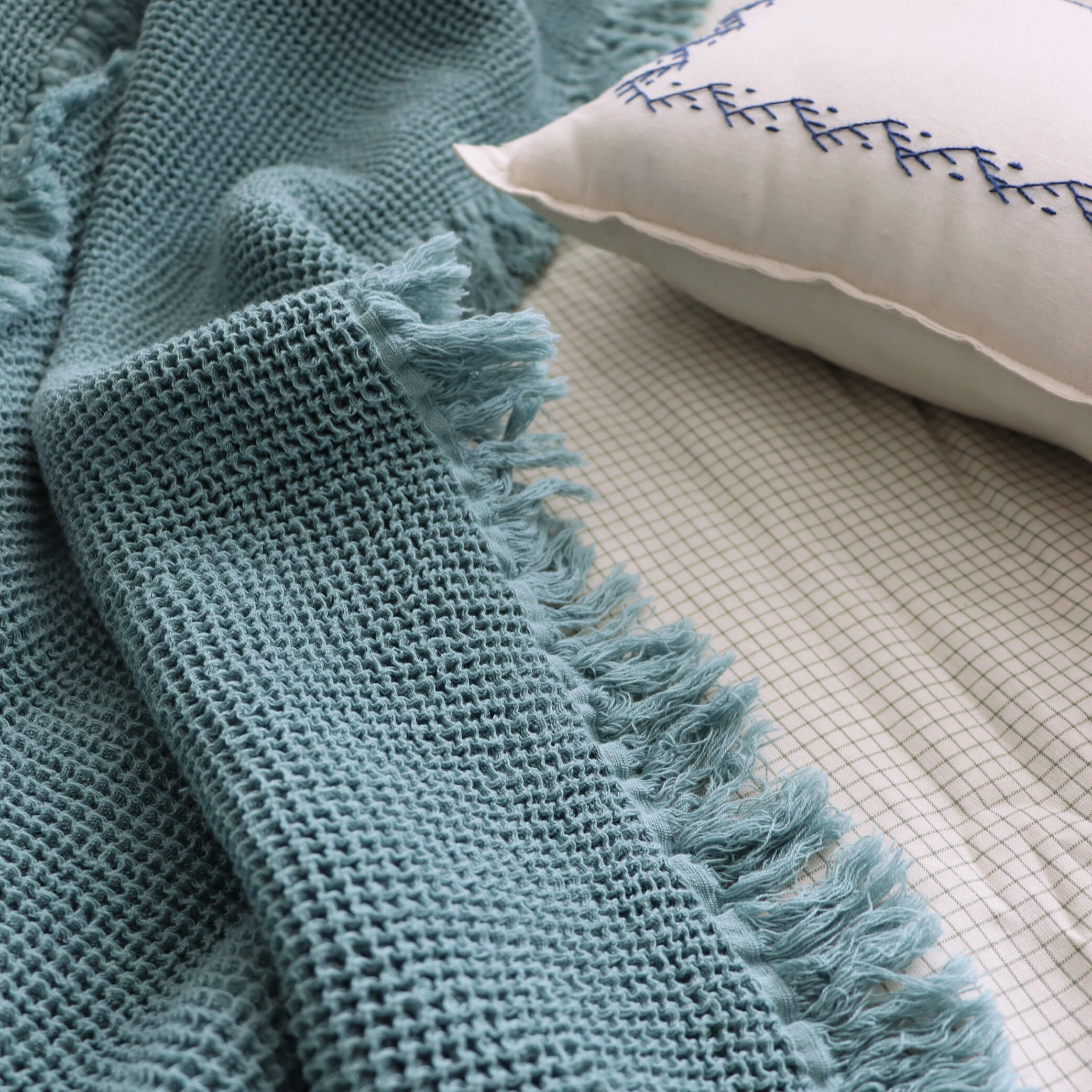 Teal Cotton Waffle Throw