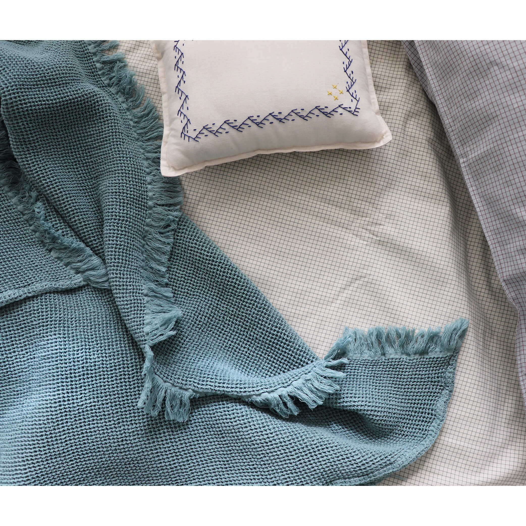 Teal Cotton Waffle Throw