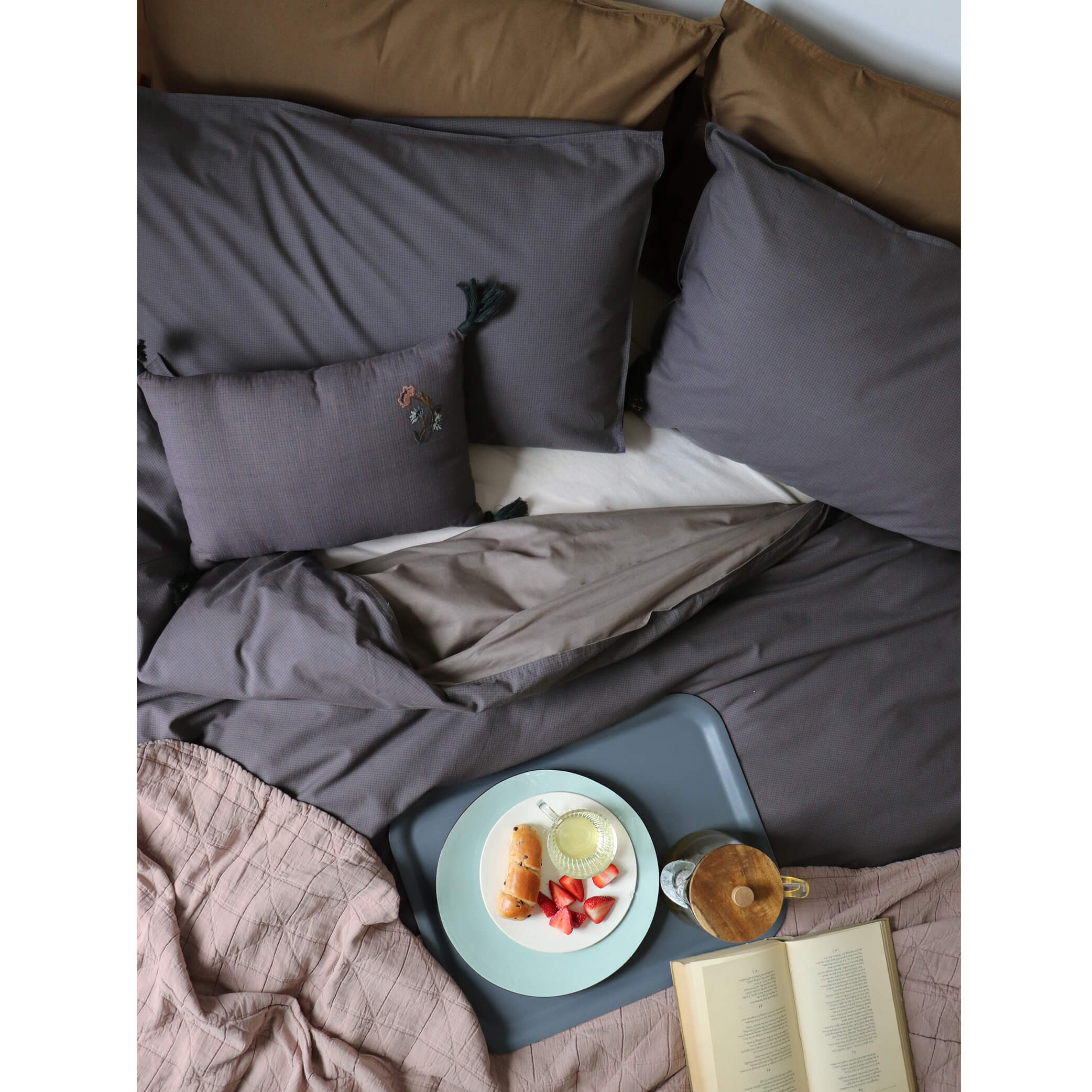 Graph Check Mocha/ Blue Duvet Cover