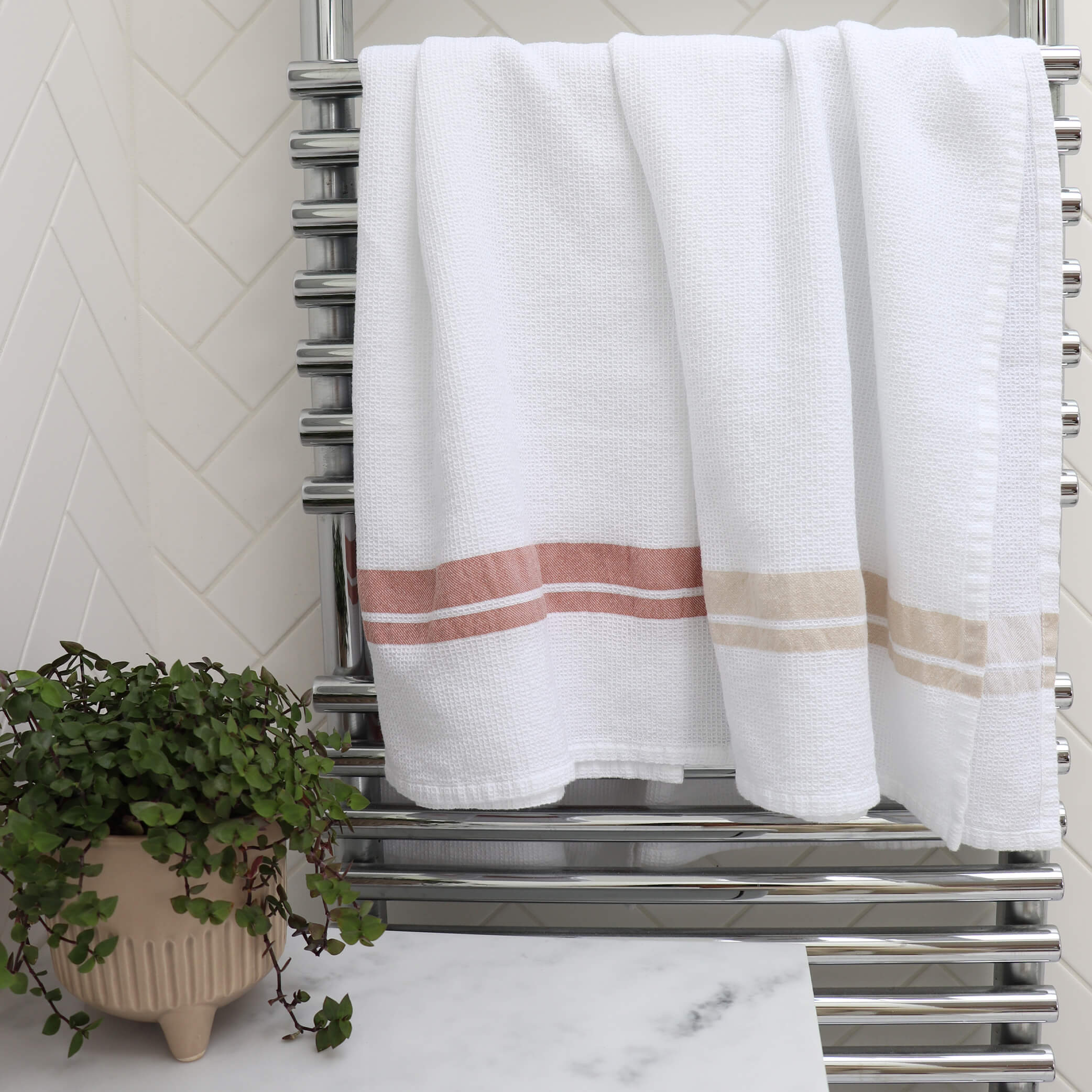 White Stripe Soft Waffle Cotton Towels